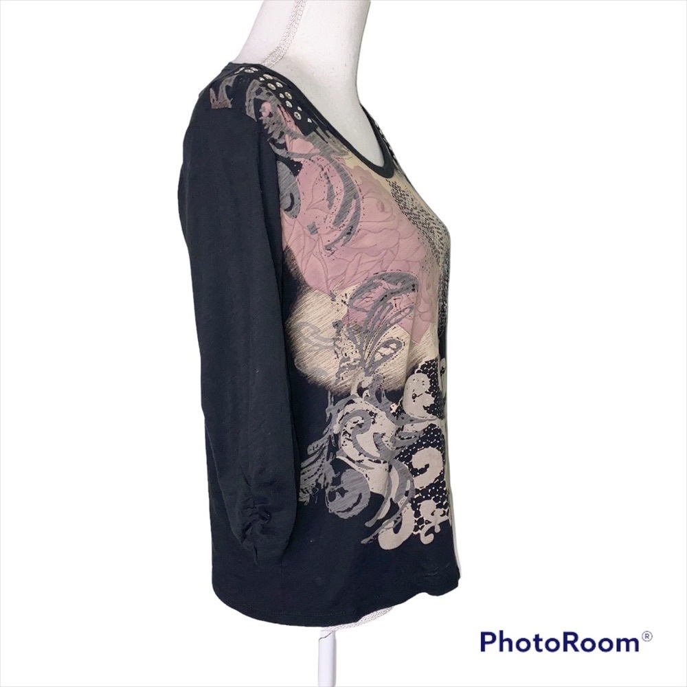 Style & Co. Jeans Studded Embellished Floral Print Top Y2K Size Petite Large - Picture 3 of 9